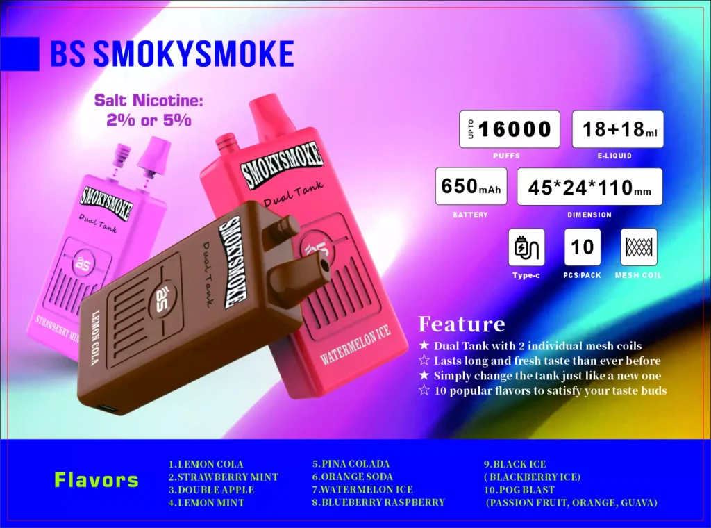 BREZE Bs Smoky 16000 Puffs Factory Engros Bredt udvalg af smagsvarianter til en ny vaping-oplevelse 16