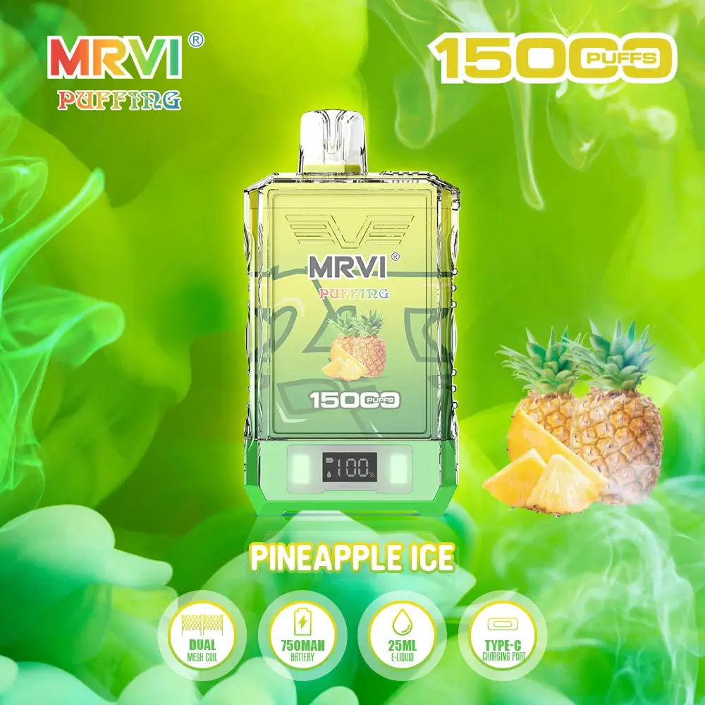 Originálne továrenské MRVI PUFFING 15000 PUFFS 2 5 Nikotín Dual Mesh Coil Jednorazové vape pero s E Liquid Power displejom 10