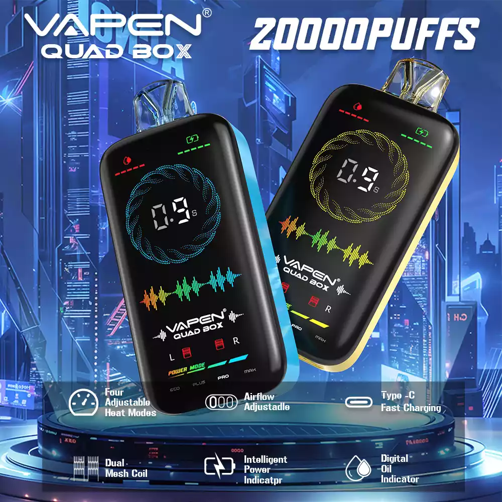 VAPEN QUAD BOX 20000 PUFFS Verstelbare luchtstroom Oplaadbaar 2 5 Nicotinearm Groothandel Wegwerpvape Volledig scherm 4