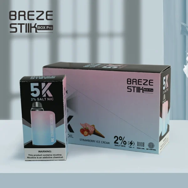 Breze Stiik Box Pro 5000 Puffs Stylo vape jetable haut de gamme avec bobine en maille et débit d'air réglable Capacité 12 ml 2 5 Nicotine 8