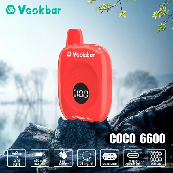 Tecnologia Mesh Coil Vookbar COCO 6600 Puffs Vape monouso Schermo digitale intelligente Fabbrica di origine all'ingrosso Vari gusti disponibili