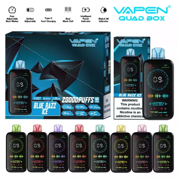 VAPEN QUAD BOX 20000 PUFF Flusso d'aria regolabile Ricaricabile 2 5 Basso contenuto di nicotina Vape monouso all'ingrosso Display a schermo intero 11