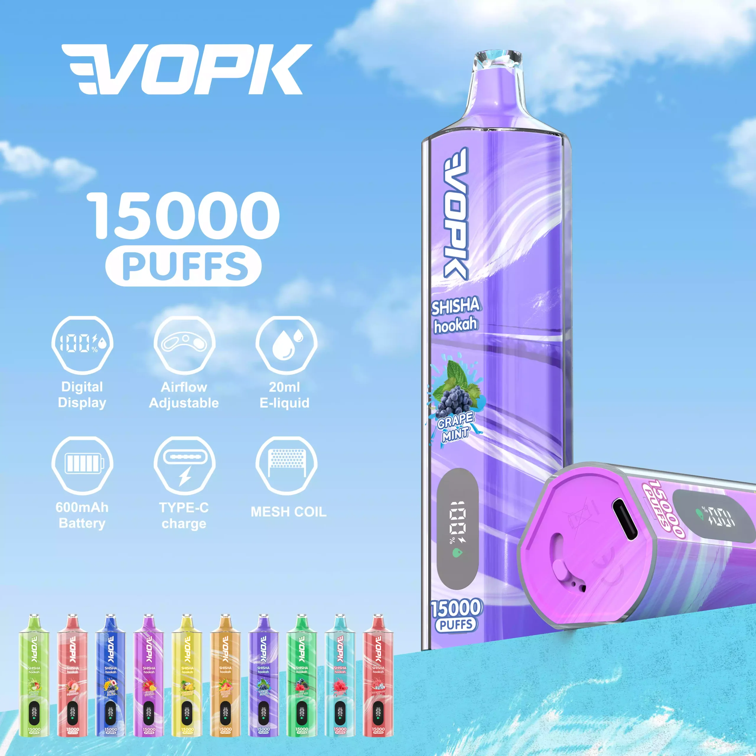 VOPK Shisha Waterpijp 15000 Rookwolken Rechtstreeks uit de fabrieksgroothandel Meerdere smaken voor een frisse nieuwe smaakervaring (1)