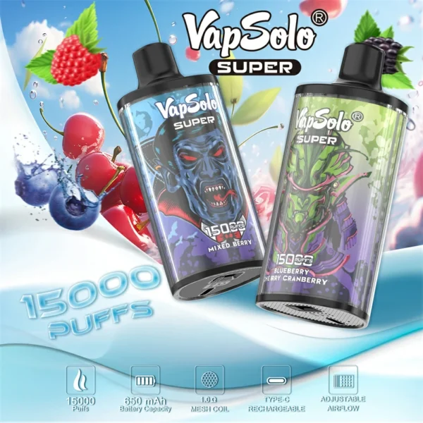 Uživajte Vapsolo Super 15K Puffs za enkratno uporabo Vape Rechargeable Battery Mesh Coil Tehnologija veleprodaja neposredno iz tovarne z vrsto okusov