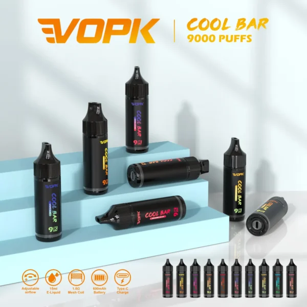 Vopk Cool Bar 9000 Puffs Disposable Vape Pen 15ml 600mAh Wholesale with Adjustable Airflow and Mesh Coil Original Factory 1