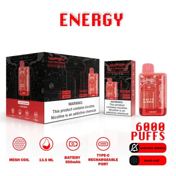 Engros VAPEN META6000 Engangs Vape Pen 6000 Puffs 13,5 ml Flere nikotinmuligheder med 550mAh genopladeligt batteri fra EU Warehouse 7