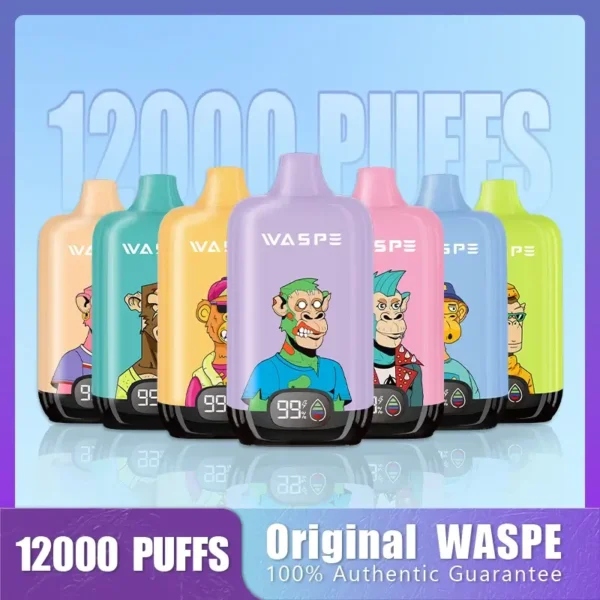 Comerț cu ridicata Waspe 12000 Puffs Cutie digitală Pen Vape de unică folosință cu afișaj LCD Capacitate 20 ml Bobină de plasă Niveluri multiple de nicotină 0 2 3 5 7