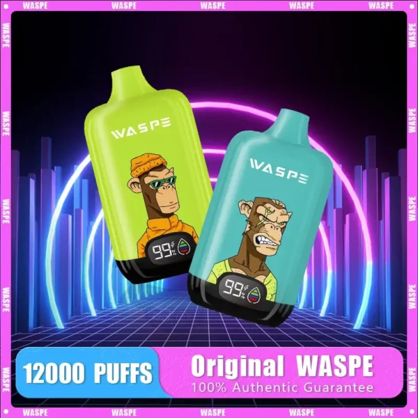 Comerț cu ridicata Waspe 12000 Puffs Cutie digitală Pen Vape de unică folosință cu afișaj LCD Capacitate de 20 ml Bobină de plasă Niveluri multiple de nicotină 0 2 3 5 8