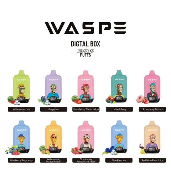 Comerț cu ridicata Waspe 12000 Puffs Cutie digitală Pen Vape de unică folosință cu afișaj LCD Capacitate 20 ml Bobină de plasă Niveluri multiple de nicotină 0 2 3 5 9