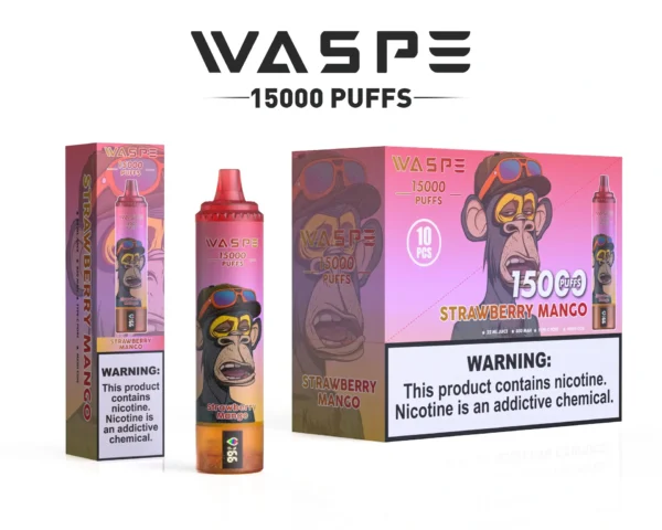 Comerț cu ridicata Waspe 15000 Puffs Pen Vape de unică folosință cu 22 ml E-Lichid 850mAh baterie reîncărcabilă și afișaj LCD Disponibil în 0 2 3 5 Nivele de nicotină 1