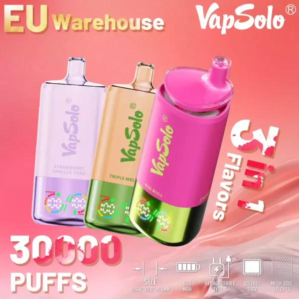 Kvaliteet hea vapsolo kolmekordse 30k puffs ühekordselt kasutatav vape 650mAh aku 0% 2% 3% 5% NICOTIIN PIKA AKU LOKE LIIGE LCD DISPECT BOOTS