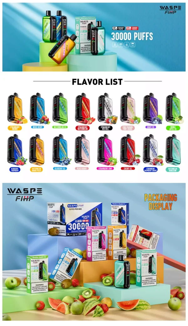 Value For Money WASPE FW 30000 PUFFS Disposable Vape With 0 Percent 2 Percent 5 Percent Nicotine 850mAh Battery 28ml ELiquid Adjustable Airflow Direct Factory Wholesale (15)