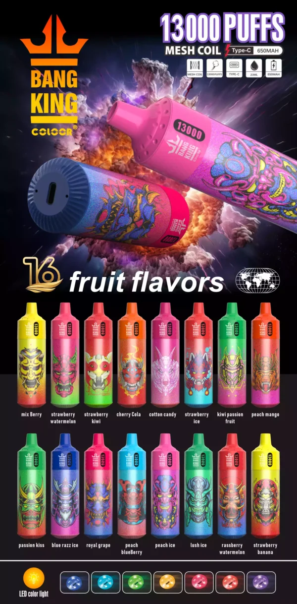 Latest Bang King 13000 B13K Disposable Vape With 23ml E Liquid And 650mAh Rechargeable Battery Wholesale Disposable Vape In 0% 2% 5% Nicotine From Source Factory (9)