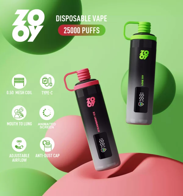 Latest Zooy Sisha 25000 Puffs Disposable Vape with 950mAh Battery 0.5 Mesh Coil Smart Display TYPE-C Rechargeable for Bulk Orders (8)