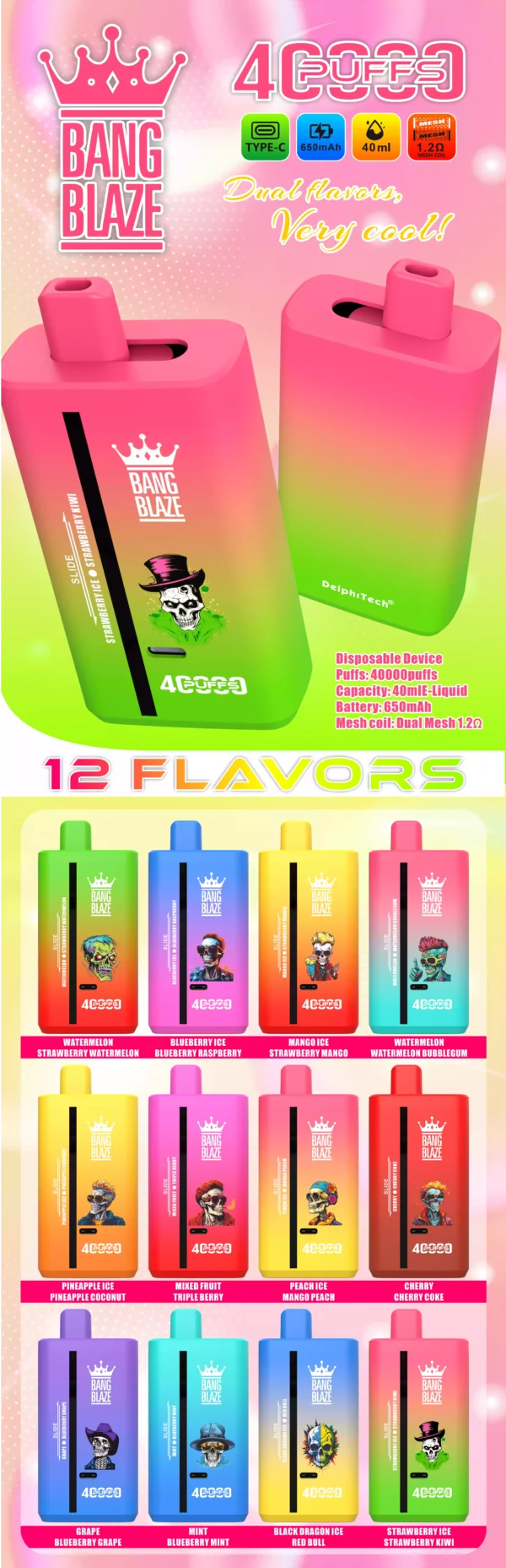 New Bang Blaze 40000 Bk40s Disposable Vape With 0% 2% 3% 5% Nicotine And Adjustable Airflow Wholesale Options Available (1)